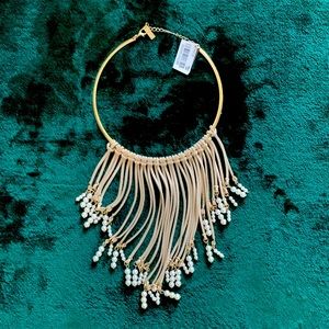 NWT MACYS.
Chic Gold Necklace with Fringe and Pearls